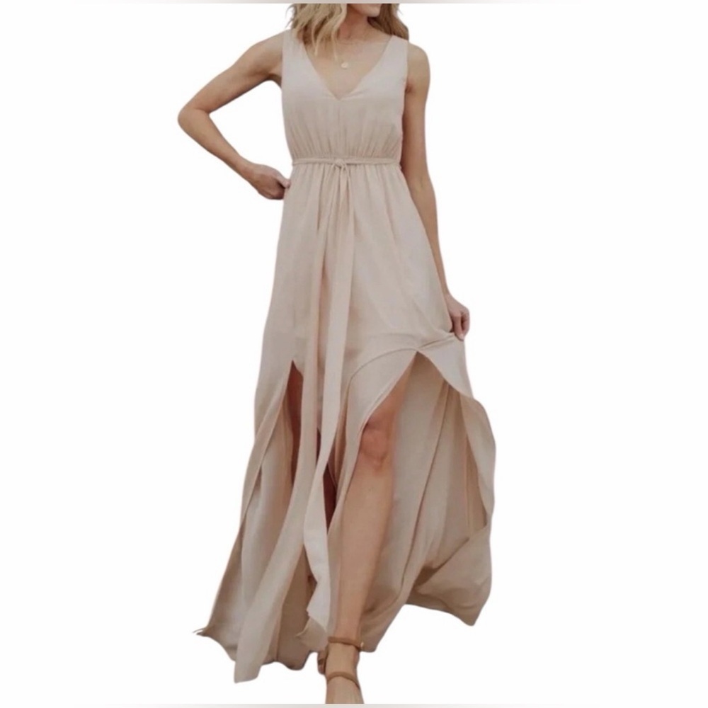 Baltic Born  Hera Elegant Beige Maxi Dress with slits size S new with tag